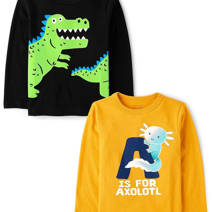 The Children's Place Baby Boys' and Toddler Assorted Everyday Long Sleeve Graphic T-Shirts,multipacks, Dino/Axolotl, 3T