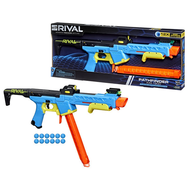NERF Pathfinder XXII-1200 Blaster, Most Accurate Rival System, Adjustable Sight, 12-Round Magazine, 12 Rival Accu-Rounds