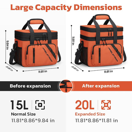 Maelstrom Lunch Box, Sac Repas Isotherme 20 L pour Hommes et Femmes, Sac Glacière Double Compartiment Extensible et Étanche avec 6 Poches, Sac à Déjeuner Réutilisable pour le Travail, Pique-nique, Voyage, Orange