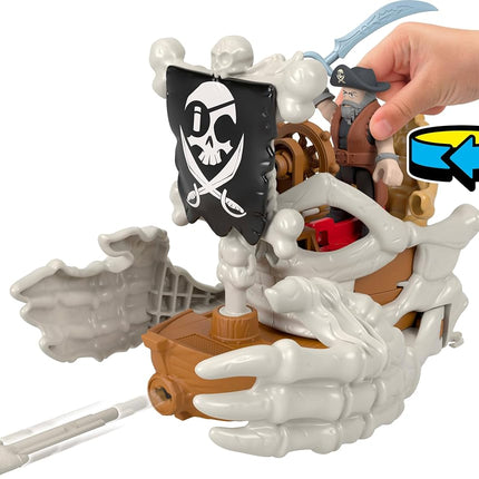 Fisher-Price Imaginext Billy Bones Pirate Ship Playset with Accessories 3 Action Figures & Toy Boat with Skeleton Hands and Launcher, 7 Accessories for Pirate Adventures