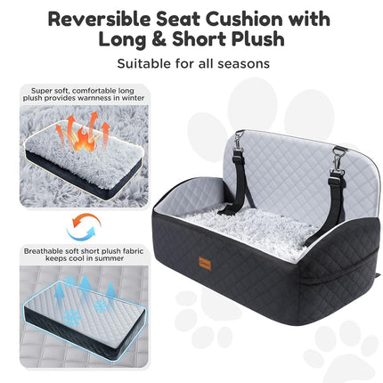 Gimars Upgrade Dog Car Seat with Reversible Long & Short Plush Seat Cushion for Small/Medium/Large Dogs Up to 27kg, Detachable Washable Anti-Slip Dog Booster Seat with 13cm 28D Egg-Crate Foam, L