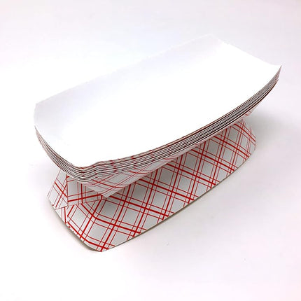 Mr. Miracle 7 Inch Paper Hot Dog Tray in Red White Pattern. Disposable, Recyclable and Fully Biodegradable. Red White 250