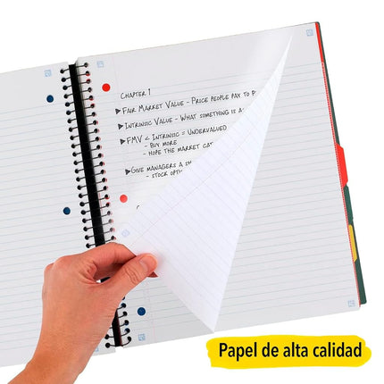 Five Star Spiral Notebook + Study App, 5 Subject, College Ruled Paper, Advance Notebook with Spiral Guard, Movable Tabbed Dividers and Expanding Pockets, 8-1/2" x 11", 200 Sheets, Green (73148)