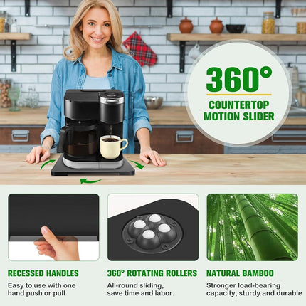 Appliance Slider 360° Rolling Tray for Countertop Coffee Maker Mat, Black