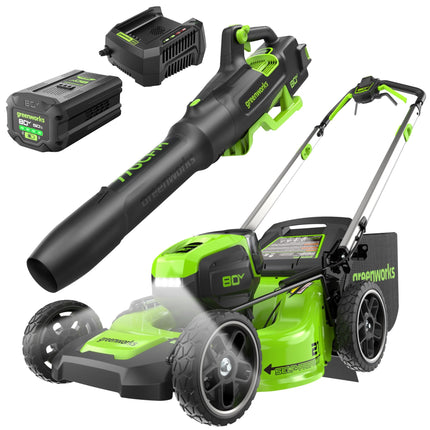 Greenworks 80V 21" Self-Propelled Lawn Mower + Blo