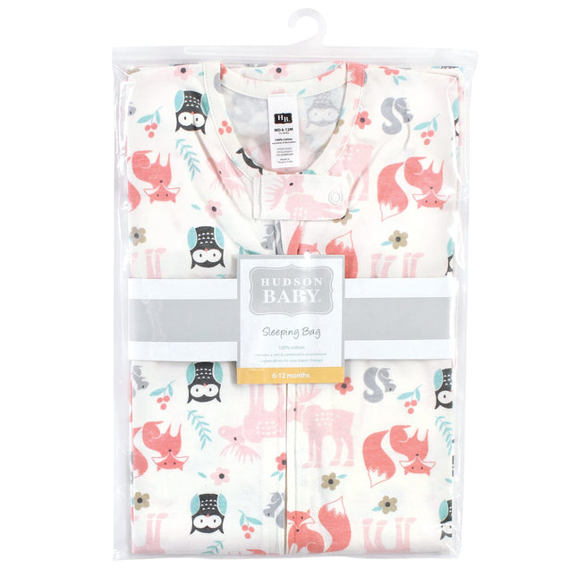 Hudson Baby Unisex Baby Cotton Sleeveless Wearable Sleeping Bag, Sack, Blanket, Girl Forest, 6-12 Months