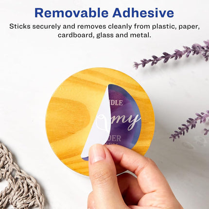 Avery Matte White Removable Round Labels with Sure Feed Technology, Print-to-The-Edge, 2.5" Diameter, 450 Removable Labels, Laser/Inkjet Printable Labels