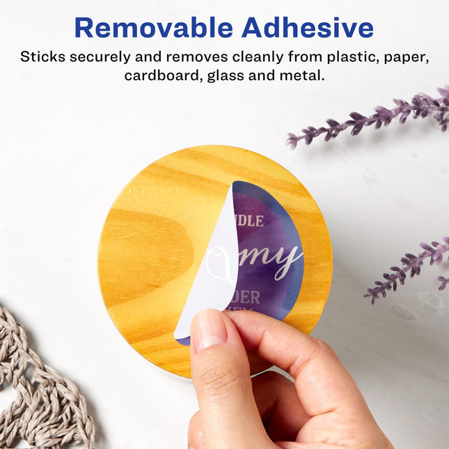 Avery Matte White Removable Round Labels with Sure Feed Technology, Print-to-The-Edge, 2.75" Diameter, 300 Removable Labels, Laser/Inkjet Printable Labels