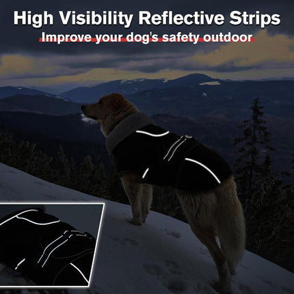 Lelepet Warm Dog Coats for Large Dogs Waterproof Dog Jacket Reflective Pet Fleece Vest Windproof Cold Weather Coats with Adjustable Buckle & Leash Hole, Black, S