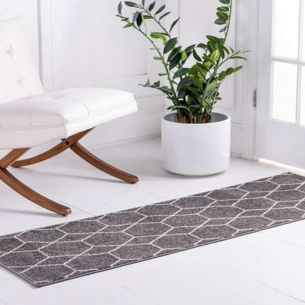 Tapis de couloir Unique Loom Trellis Frieze Collection, motif géométrique marocain à treillis moderne, bleu marine (0,6 x 1,8 m)
