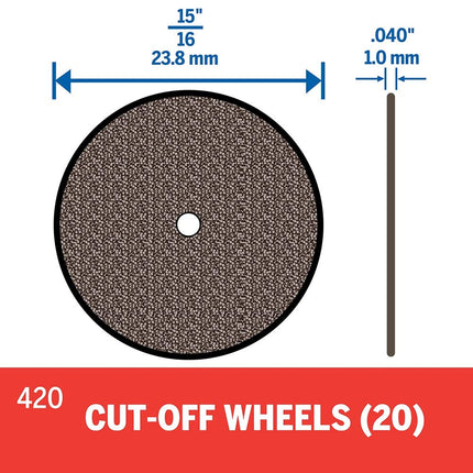 Dremel 420 Cut-Off Wheel, 15/16" (23.8 mm) Diameter, 0.40� (1.0 mm) disc Thickness, Cutting Rotary Tool Accessory (20 Pieces)