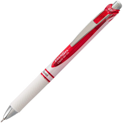 Bolígrafo de gel líquido retráctil Pentel EnerGel Pearl, punta de aguja (0.7 mm), trazo mediano, tinta roja, paquete de 2 (BLN77WBP2B)