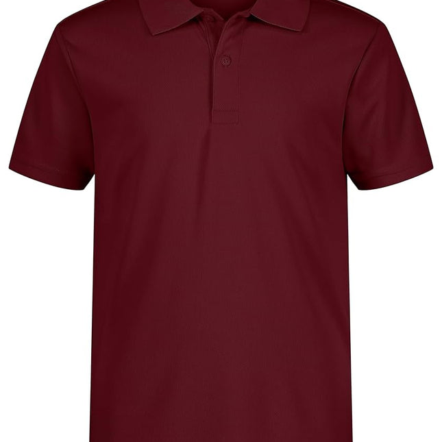IZOD Boys' School Uniform Short Sleeve Polo Shirt, Button Closure, Moisture Wicking Performance Material, Burgundy, 8 Husky