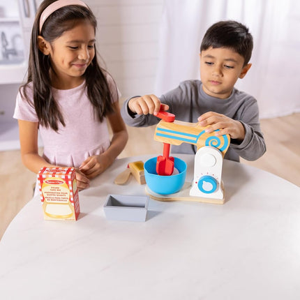 Melissa & Doug Wooden Make-a-Cake Mixer Set (10 pcs) - Play Food and Kitchen Accessories - Kitchen Playset Accessories, Pretend Play Kitchen Toys For Kids Ages 3+