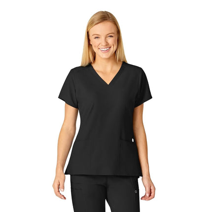 WonderWink Women's Stylized V-Neck Top, Black, Sma