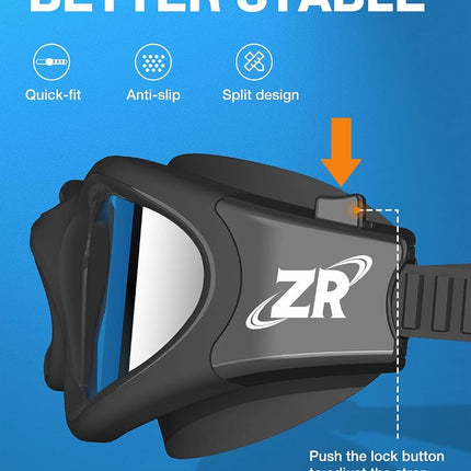 ZIONOR Lunettes de natation G1, Lunettes de Natation Polarisées Grand Angle avec Protection UV Étanches Anti-buée Verres Miroir/Fumée Sangle Réglable Confort pour Adultes Hommes Femmes Juniors - Nage en Eau Libre/Intérieur