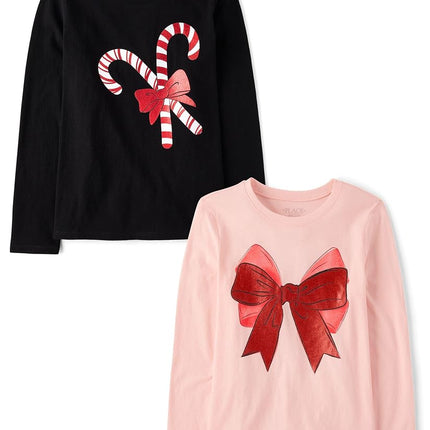 The Children's Place Girls' Assorted Everyday Long Sleeve Graphic T-Shirts, Multipack, Unicorn Butterflies/Butterfly, X-Small