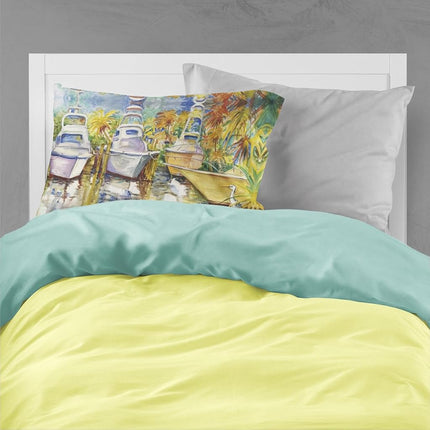 Caroline's Treasures JMK1051PILLOWCASE Funda de almohada de tela con diseño de garza azul y barcos de pesca en alta mar, ligera, supersuave, de fácil cuidado, funda de almohada decorativa, estándar,