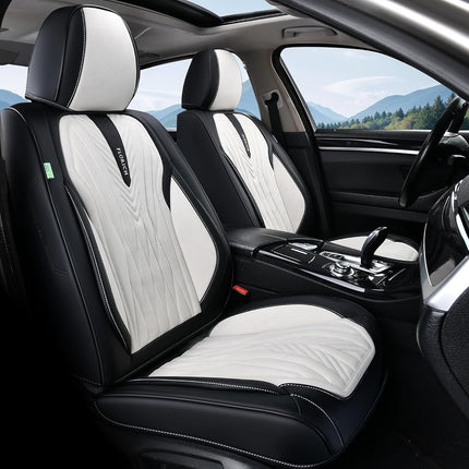 FLORICH Car Seat Covers Full Set, Leather Seat Covers for Cars 5 Seats, Waterproof Car Seat Protector,Automotive Seat Covers & Accessories Fit for SUV Sedan Truck-Black&White