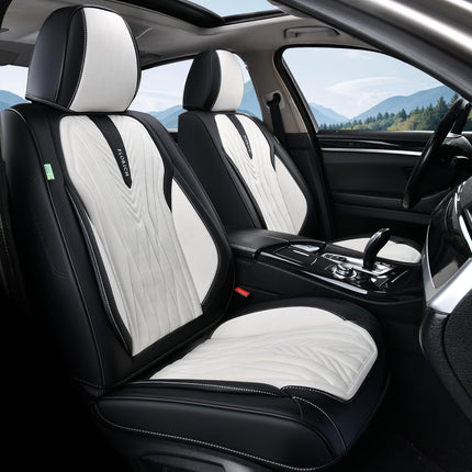 FLORICH Car Seat Covers Full Set, Leather Seat Covers for Cars 5 Seats, Waterproof Car Seat Protector,Automotive Seat Covers & Accessories Fit for SUV Sedan Truck-Black&White