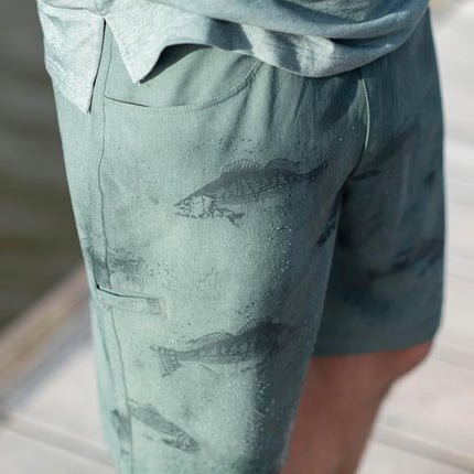Legendary Whitetails Men's Water Activated Fish Print 9 Inch Inseam Boardshort, Blue Spruce, 32