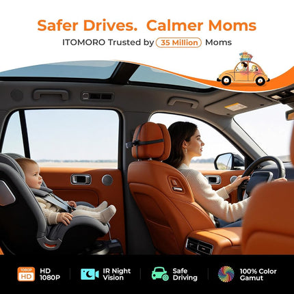 Itomoro Baby Car Mirror, Back Seat Baby Car Camera with HD Night Vision Function Display, Reusable Sucker Bracket, Wide View, 12V Cigarette Lighter, Easily Observe The Baby’s Move