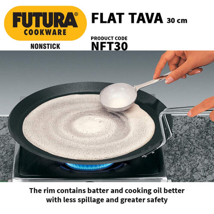 Futura Non-Stick Flat Tava Griddle, 12-Inch For Dosa, 4.88mm with Steel Handle