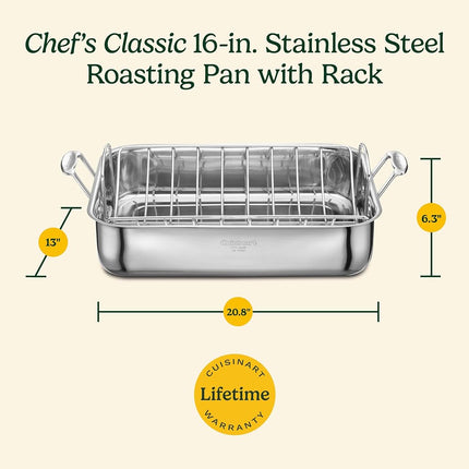 CUISINART 7117-16UR Chef's Classic Stainless 16-Inch Rectangular Roaster with Rack