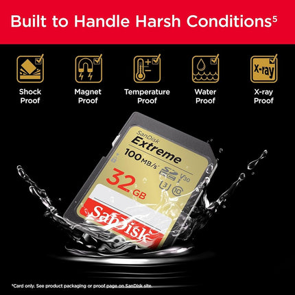 SanDisk 32GB Extreme SDHC card, up to 100 MB/s UHS-I Class 10, U3, V30