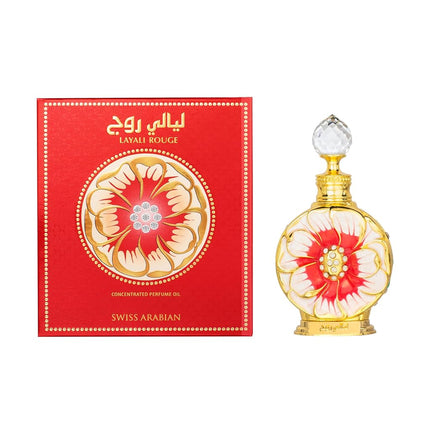 Swiss Arabian Layali Rouge For Women- Floral, Fruity, Gourmand Concentrated Perfum Oil- Luxury Fragrance From Dubai- Long-Lasting Perfume With Papaya, Lemon, Peach, Rose, Coconut, Hibiscus Notes-15ml
