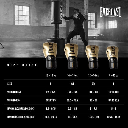 Everlast Elite 2 16oz Boxing Gloves, Gold/Black Boxing Gloves for Bags, Mitt Work & Sparring, Hook and Loop Strap, Ergonomic Grip Bar, Split-Style Foam Combination - Authentic Everlast Gear