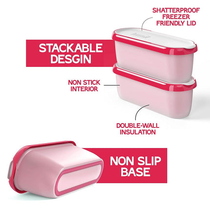 Ice Cream containers for homemade ice cream, Reusable Storage Freezer ice cream Container With Lids,2 Pack, BPA FREE, Dishwasher Safe Tub. Double Insulated, 1.5 Quart, Red and Burgundy , Non Slip