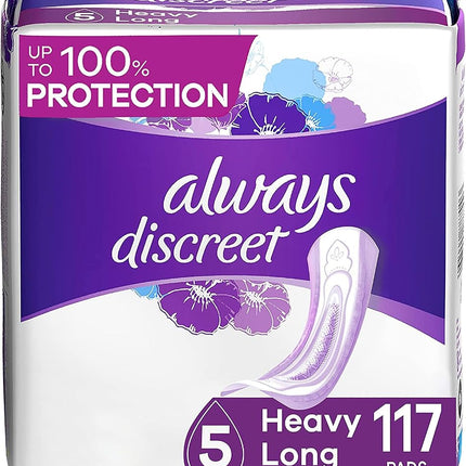 Always Discreet, Incontinence & Postpartum Pads for Women, Size 5, Heavy Absorbency, Long Length, 39 Count (Pack of 3), 117 Total Count