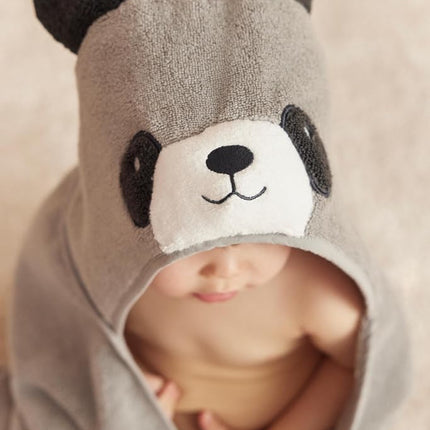 MORI Hooded Panda Towel in Grey Organic Cotton, 100x88cm