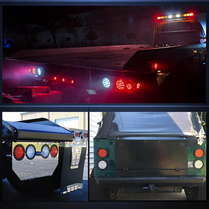 Nilight - TL-18 2PCS 4" Round Red LED Trailer Tail Lights w/Surface Mount Grommet Plugs IP67 Stop Brake Turn Tail Lights for Truck Trailer RV Jeep