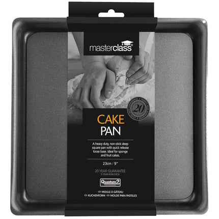 MasterClass KCMCHB35 23 cm Deep Cake Tin with PFOA Non Stick and Loose Bottom, 1 mm Carbon Steel, 9 Inch Square Pan, Grey