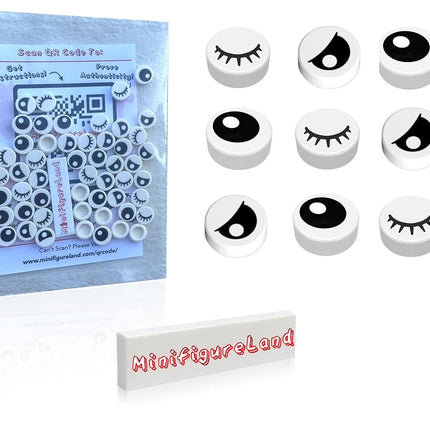 LEGO Parts and Pieces - 50 Pcs Mixed Lot of White 1X1 Tile (Full Eyes, Partially Closed Eyes, and Closed Eyes) Plus Minifigureland Tile