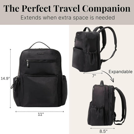 Baggallini Women's Tribeca Expandable Laptop Backpack, Black Twill