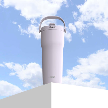 Zak Designs Sutton Vaso térmico de viaje para llevar, 887 ml, acero inoxidable con aislamiento al vacío, boquilla con pajita, asa de transporte para bebidas frías (lila ahumado)