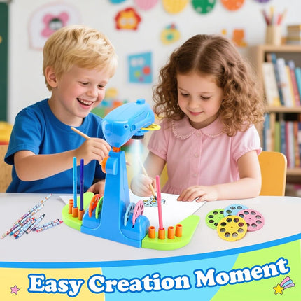 Kids Drawing Projector Kit - Complete Art & Craft Set for Girls Ages 3+ with Crayons, Stencils & Coloring Books (Blue)