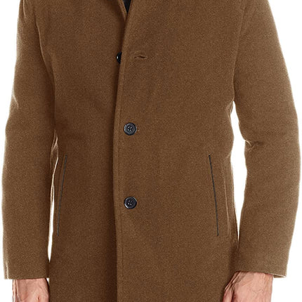 Cole Haan Men's Wool Plush Car Coat, Camel, Large