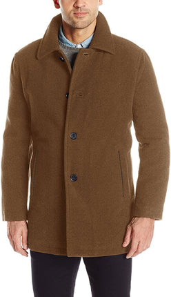 Cole Haan Men's Wool Plush Car Coat, Camel, Large