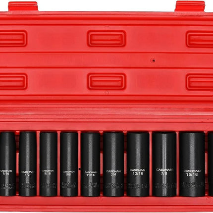 CASOMAN 11 Pieces 1/2-Inch Drive Deep Impact Socke