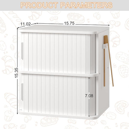 WOWLIVE 2-Tier Bread Box for Kitchen Countertop, Double Layer Roll Top Bread Boxes with Sliding Doors, Extra Large Bread Storage Cabinet for Loaves & Pastries, Bamboo Counter Organizer, White