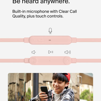 Belkin SoundForm Wired Earbuds with USB-C Connector, Pink - In-Ear Earphones w/Microphone - Headphones for iPhone 16, iPad Mini, Galaxy S24, Android, and More with USB-C Connector