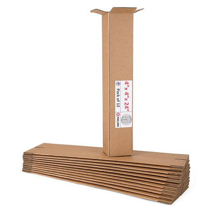 Paclord 12 Pack Large Cardboard Boxes 4" L x 4" W x 24" H - USA Made Packaging Boxes for Moving, Shipping or Storage - USPS, UPS, FedEx Approved