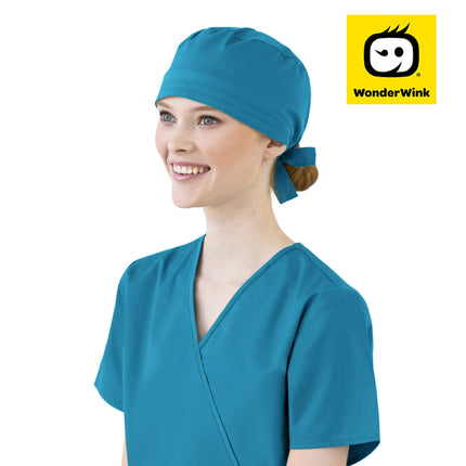 WonderWink Men's Unisex Tie Back Scrub Cap, Caribbean Blue, One Size
