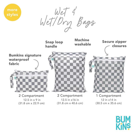 Bumkins Waterproof Wet Bag for Baby, Travel, Swim Suit, Cloth Diapers, Pump Parts, Pool, Beach, Gym Clothes, Toiletry, Hook to Stroller, Daycare, Zipper Reusable Wetdry Packing, 2-pk Jungle and Animal
