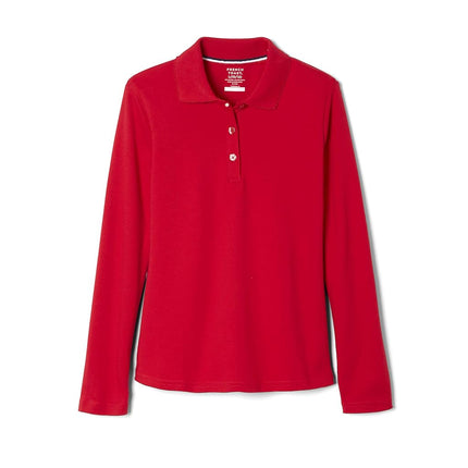 French Toast Girls Long Sleeve with Picot Collar (Standard & Plus) Polo Shirt, Red, L (10/12 Years)