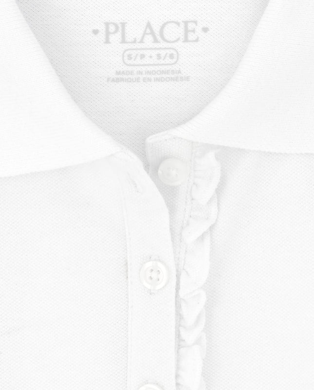 The Children's Place Girls Short Sleeve Ruffle Pique Polo,Tidal/White 2 Pack,L (10/12)